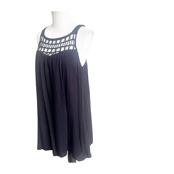 BB Dakota Black Shift Dress Crochet Neckline Swimcover Size Medium Beach Whimsy - Picture 2 of 8